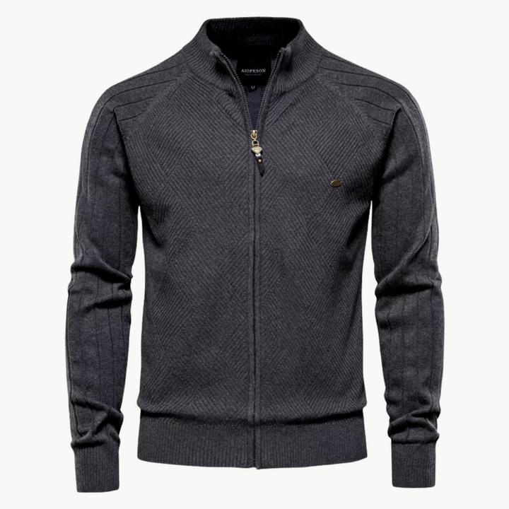 Men’s Textured Knit Slim Fit Zip Up Jumper