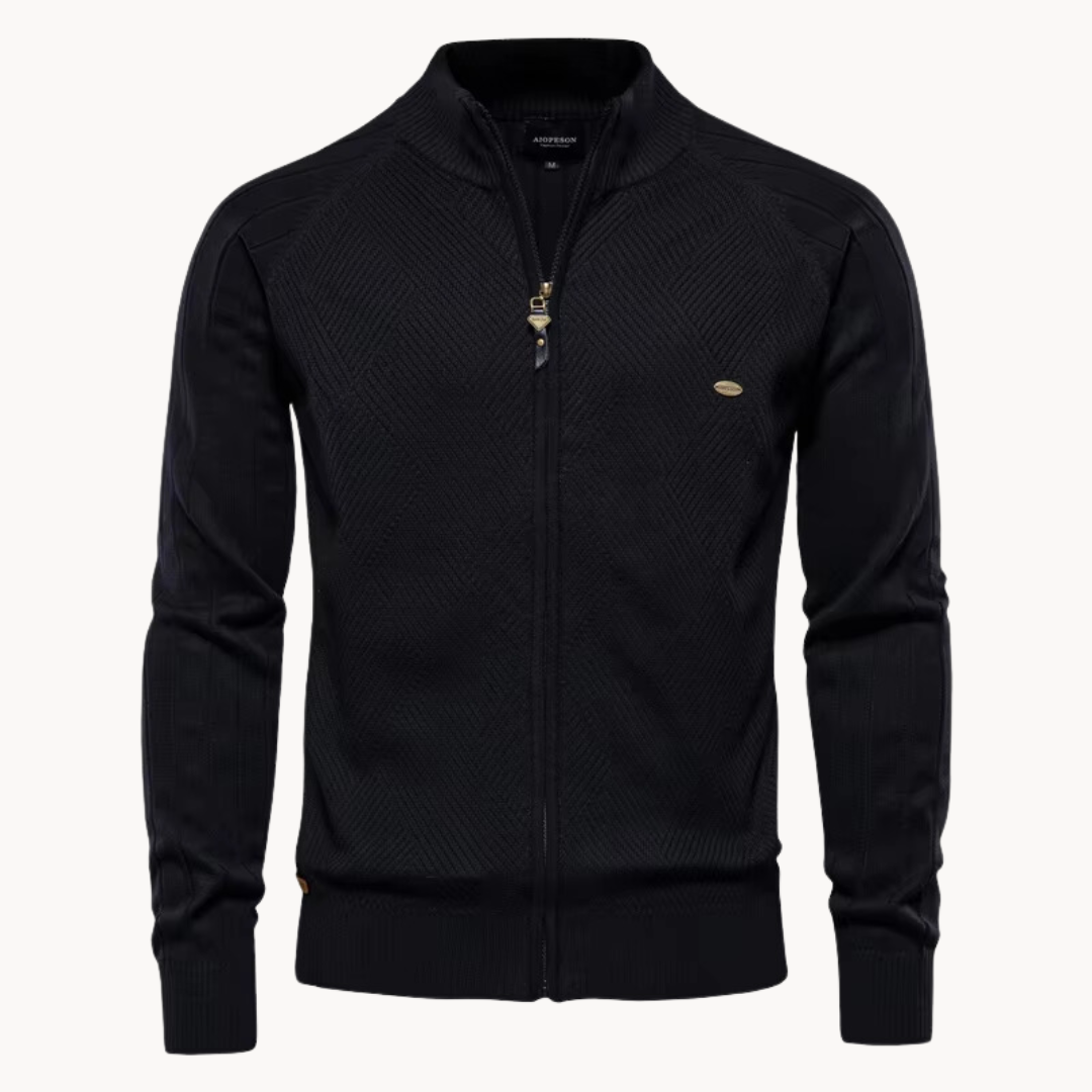 Men’s Textured Knit Slim Fit Zip Up Jumper