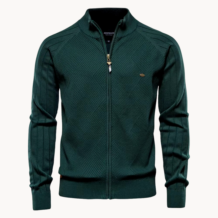 Men’s Textured Knit Slim Fit Zip Up Jumper