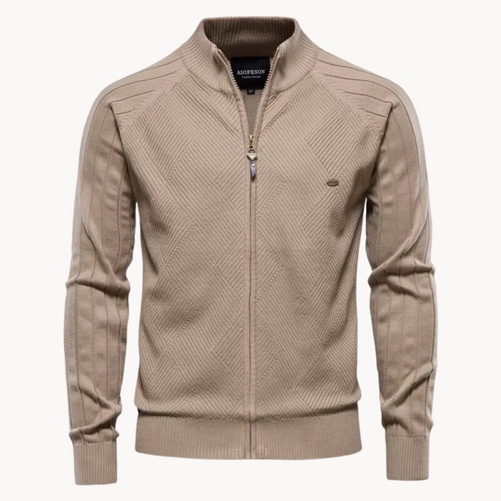 Men’s Textured Knit Slim Fit Zip Up Jumper
