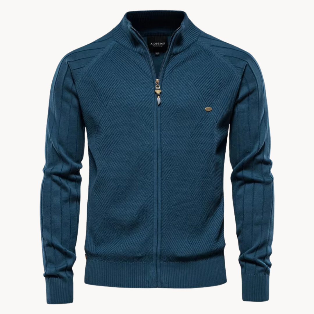 Men’s Textured Knit Slim Fit Zip Up Jumper