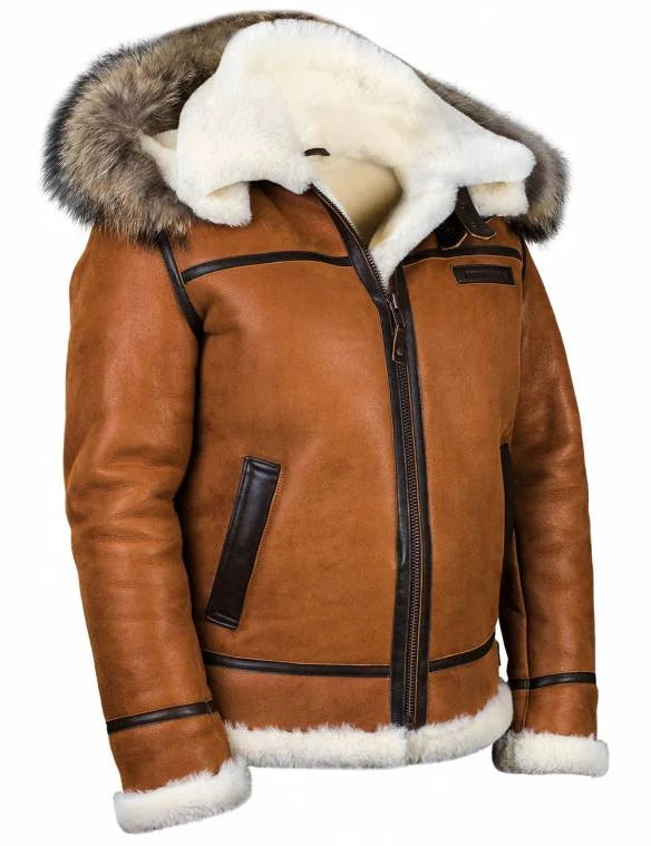 Men’s Faux Shearling Hooded Aviator Bomber Jacket