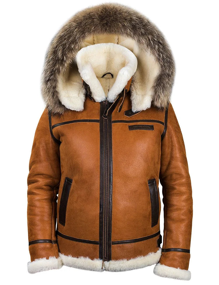 Men’s Faux Shearling Hooded Aviator Bomber Jacket