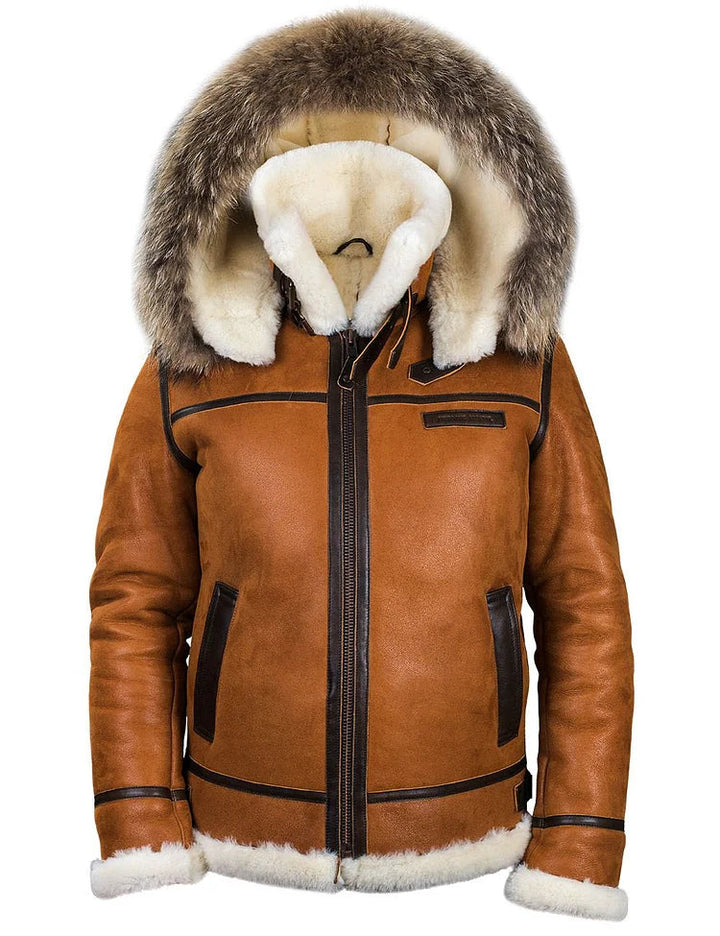 Men’s Faux Shearling Hooded Aviator Bomber Jacket