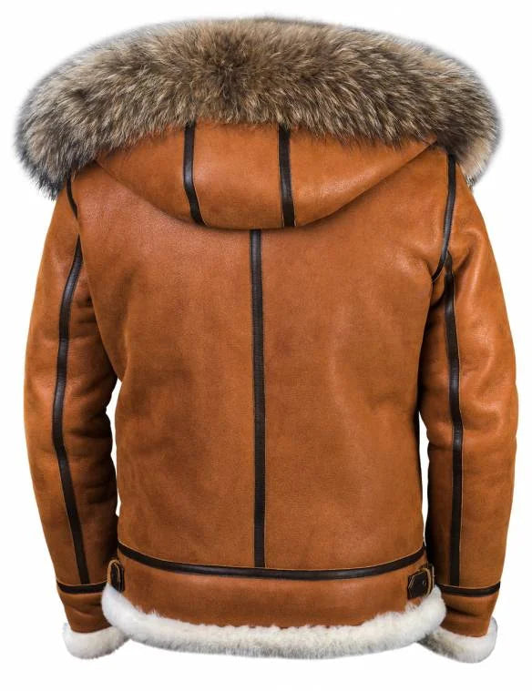 Men’s Faux Shearling Hooded Aviator Bomber Jacket