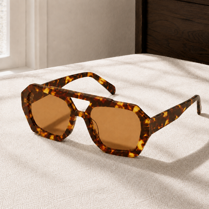 Angular Aviator Sunglasses with Tortoiseshell Frame &amp; UV400 Lenses | Charlie