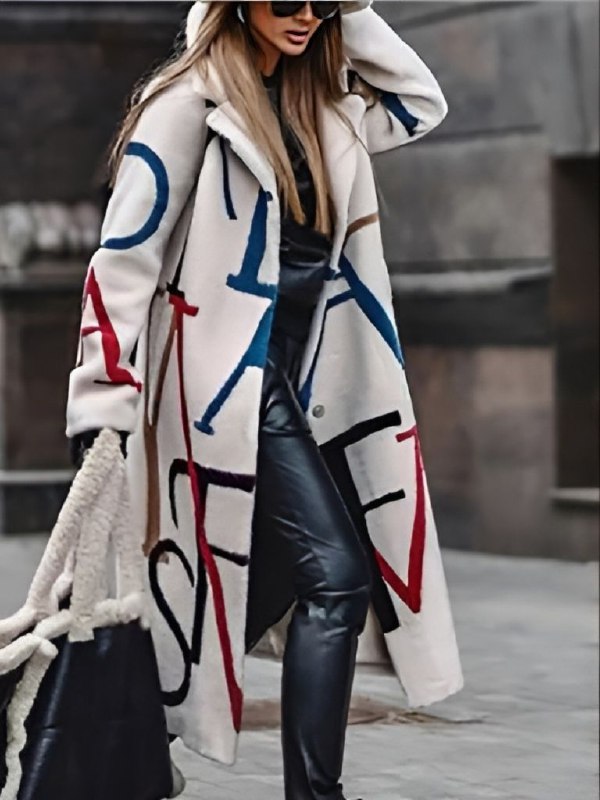 Women’s Letter Print Longline Wool Blend Coat