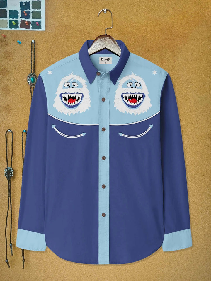 Christmas Monster Print Long Sleeve Cotton Western Shirt | Silas