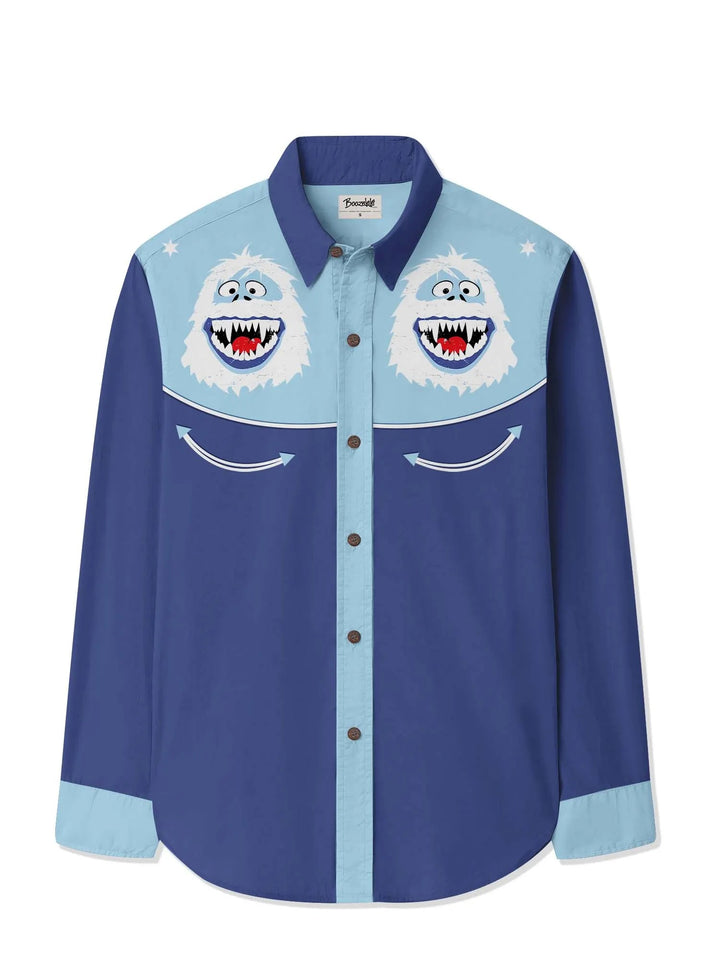 Christmas Monster Print Long Sleeve Cotton Western Shirt | Silas