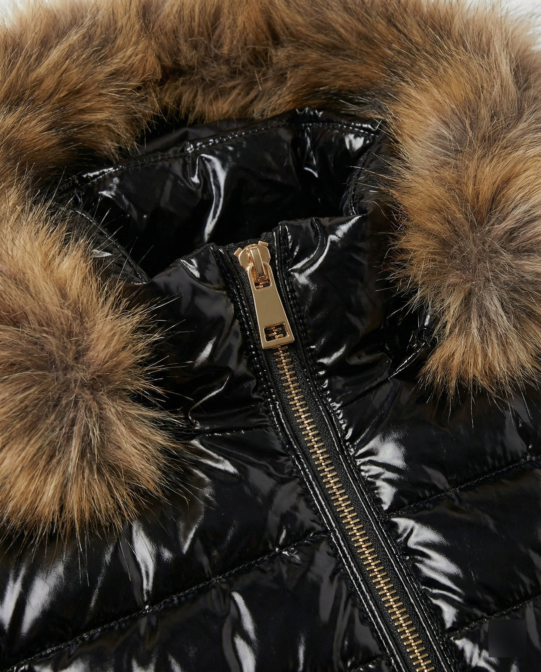 Women’s High Shine Puffer Jacket Faux Fur Hood