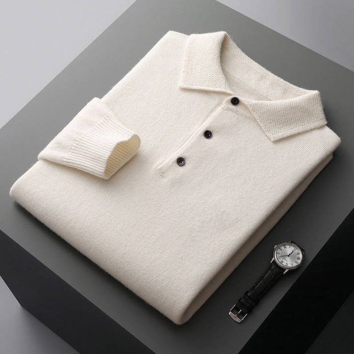Men’s Wool Knit Long Sleeve Polo Jumper
