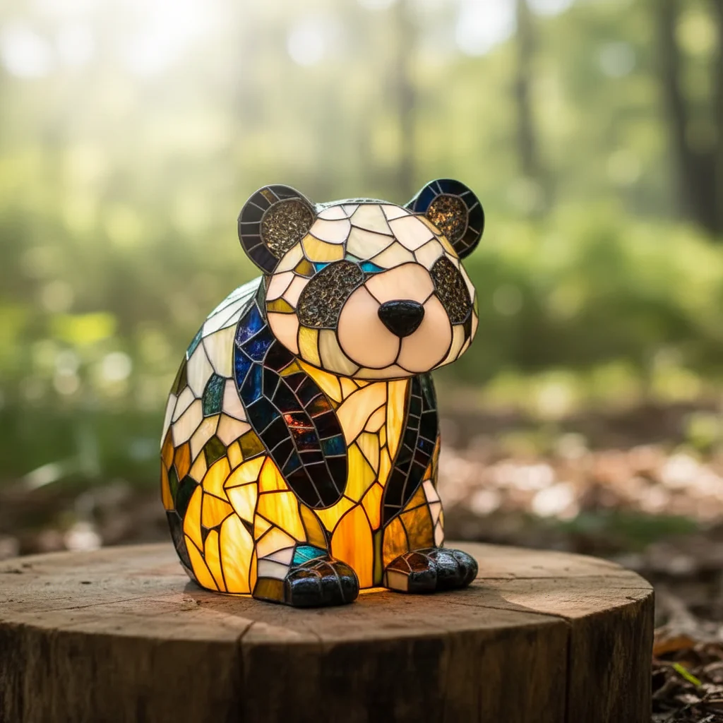 Table Lamp Stained Glass Panda Light