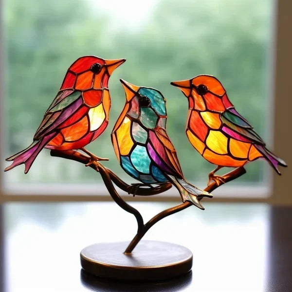 Glass Art Sculpture Songbird Decor
