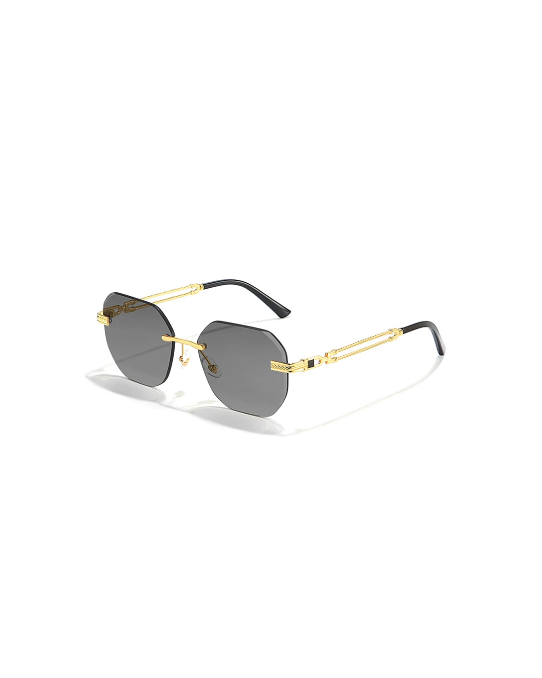 Oversized Hexagon Rimless Sunglasses with Chain-Link Temples | Ursula