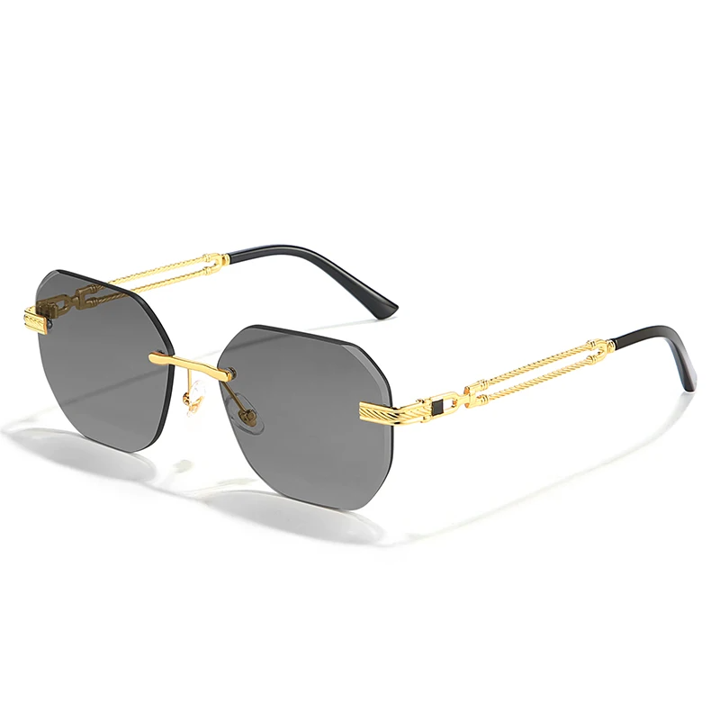Oversized Hexagon Rimless Sunglasses with Chain-Link Temples | Ursula