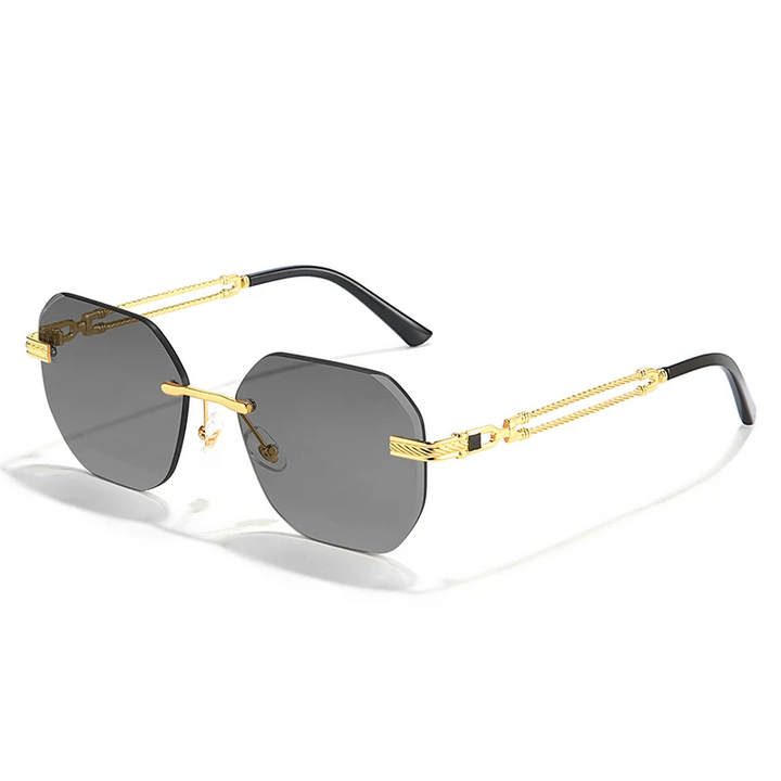 Oversized Hexagon Rimless Sunglasses with Chain-Link Temples | Ursula