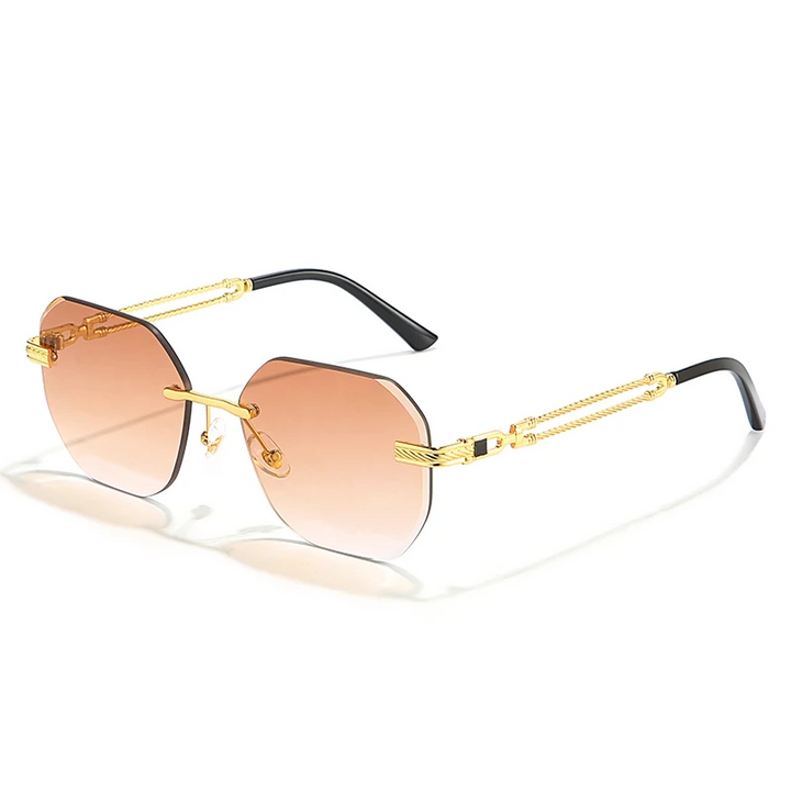 Oversized Hexagon Rimless Sunglasses with Chain-Link Temples | Ursula