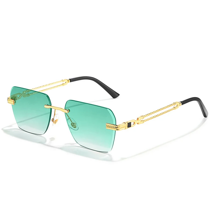 Oversized Hexagon Rimless Sunglasses with Chain-Link Temples | Ursula