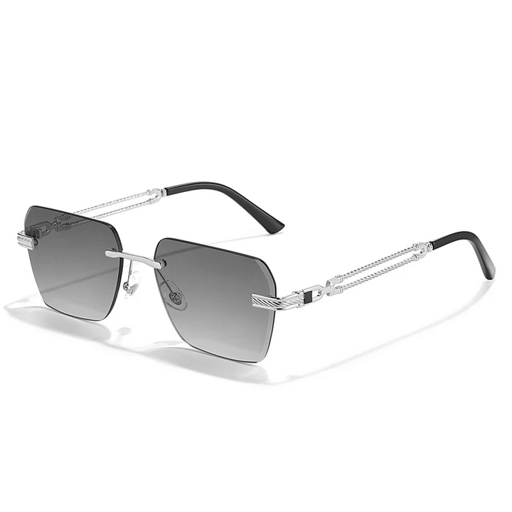 Oversized Hexagon Rimless Sunglasses with Chain-Link Temples | Ursula