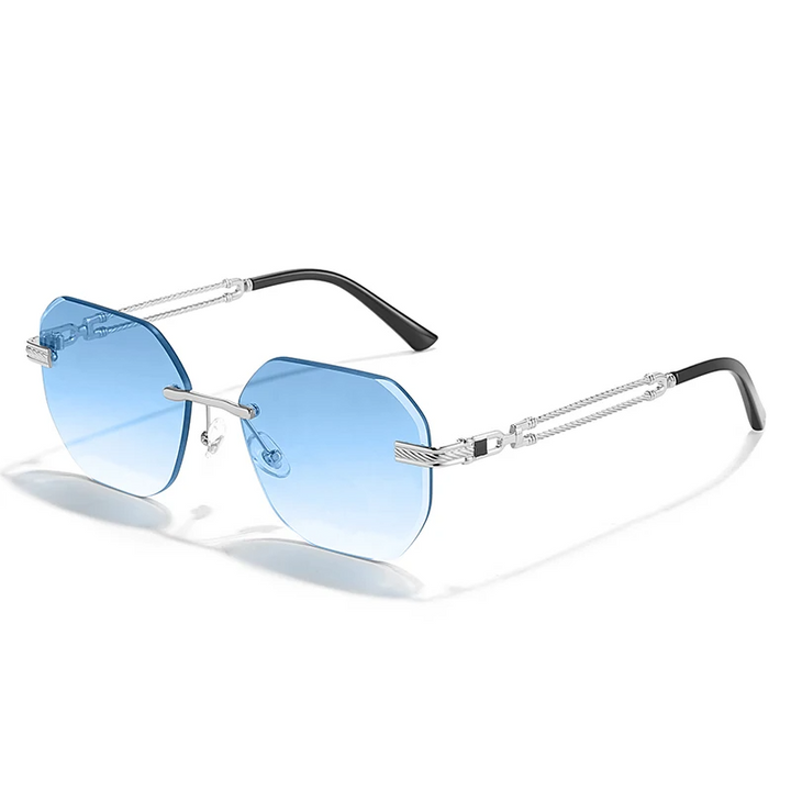 Oversized Hexagon Rimless Sunglasses with Chain-Link Temples | Ursula