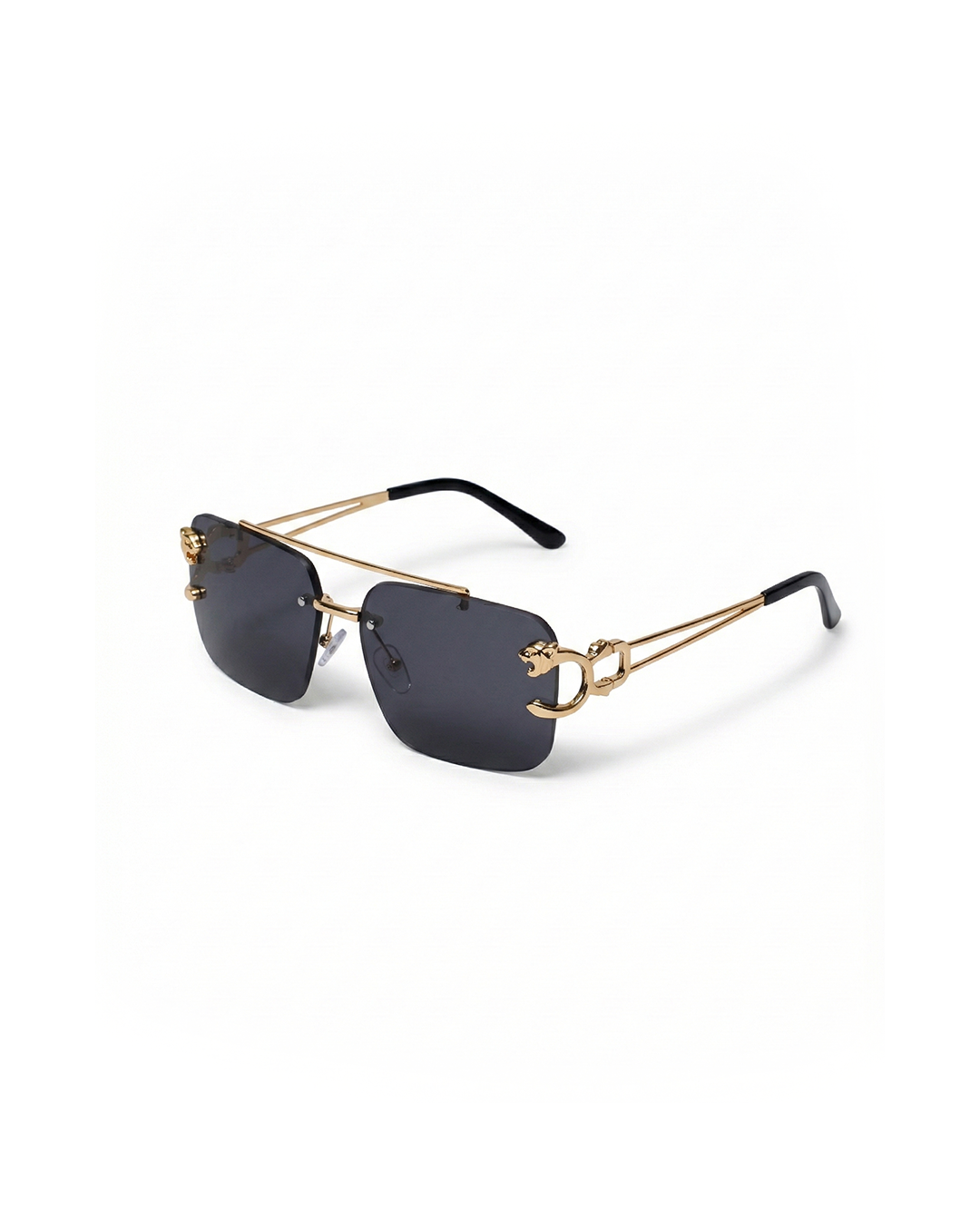 Oversized Square Rimless Sunglasses with Leopard Accents | Skyler