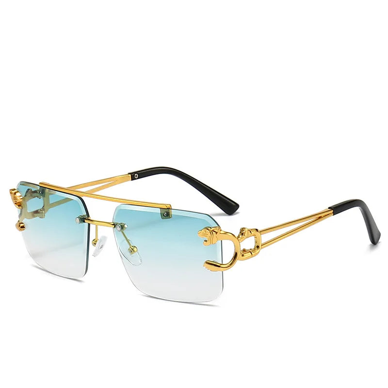 Oversized Square Rimless Sunglasses with Leopard Accents | Skyler