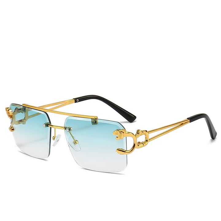 Oversized Square Rimless Sunglasses with Leopard Accents | Skyler