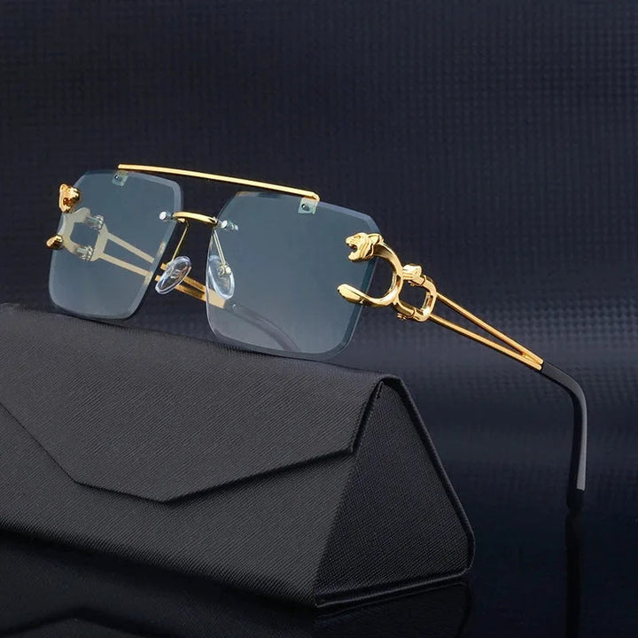 Oversized Square Rimless Sunglasses with Leopard Accents | Skyler