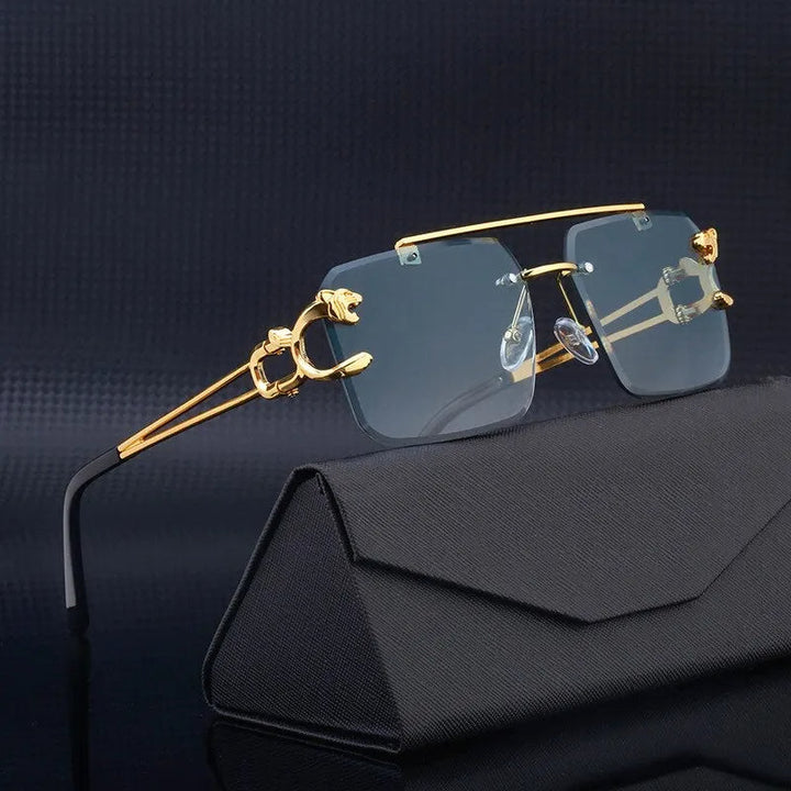Oversized Square Rimless Sunglasses with Leopard Accents | Skyler
