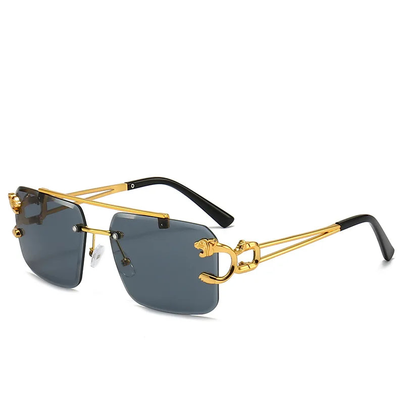 Oversized Square Rimless Sunglasses with Leopard Accents | Skyler