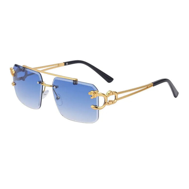 Oversized Square Rimless Sunglasses with Leopard Accents | Skyler