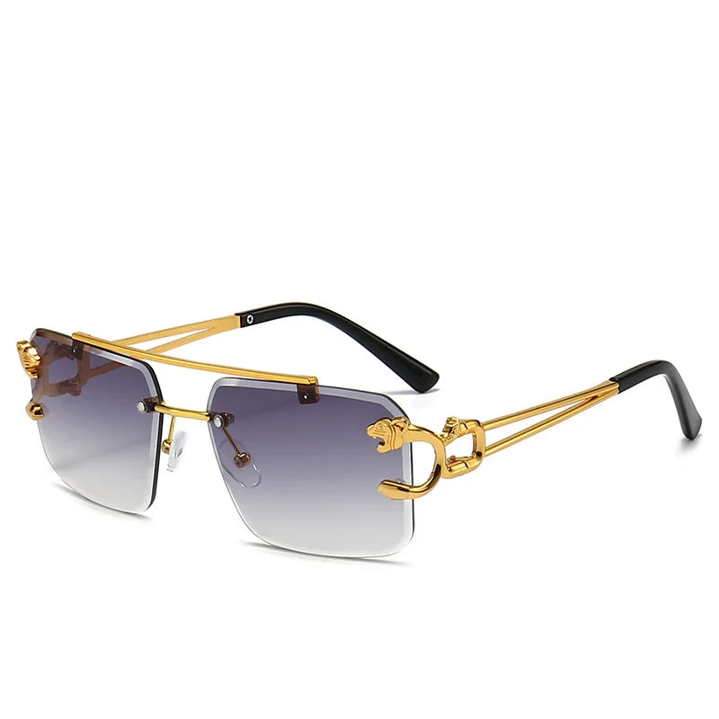 Oversized Square Rimless Sunglasses with Leopard Accents | Skyler