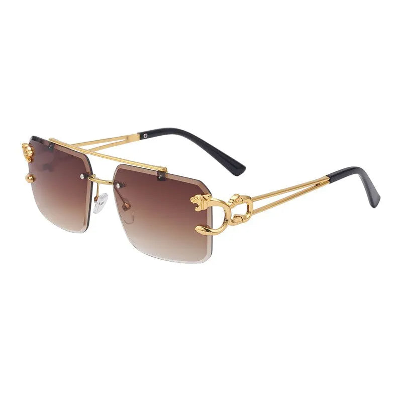 Oversized Square Rimless Sunglasses with Leopard Accents | Skyler