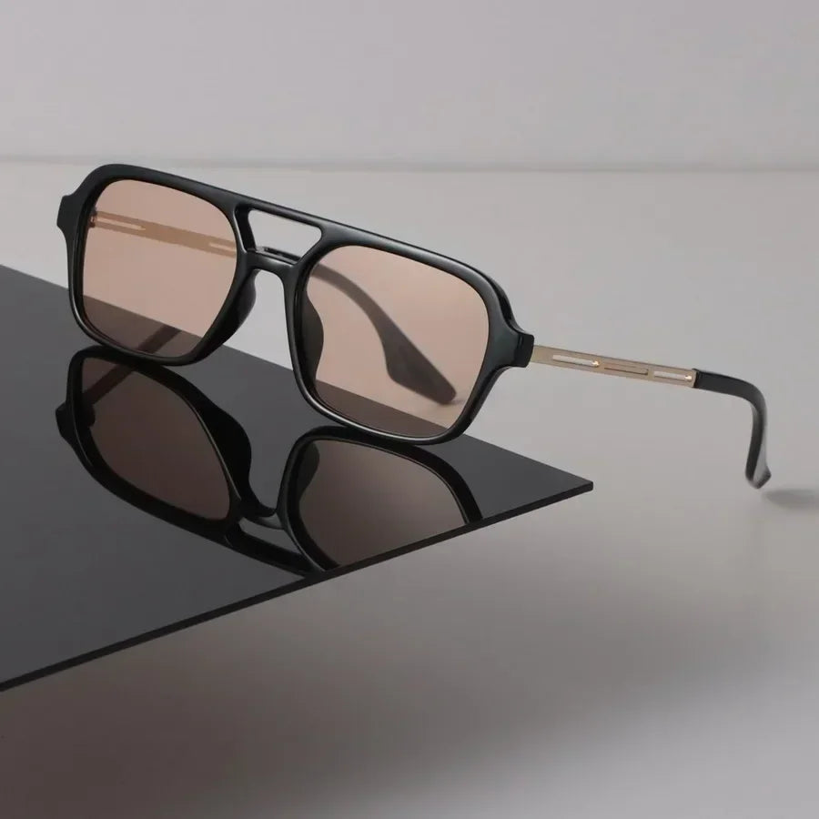 Retro Aviator Acetate Sunglasses with Gold-Tone Accents | Finley