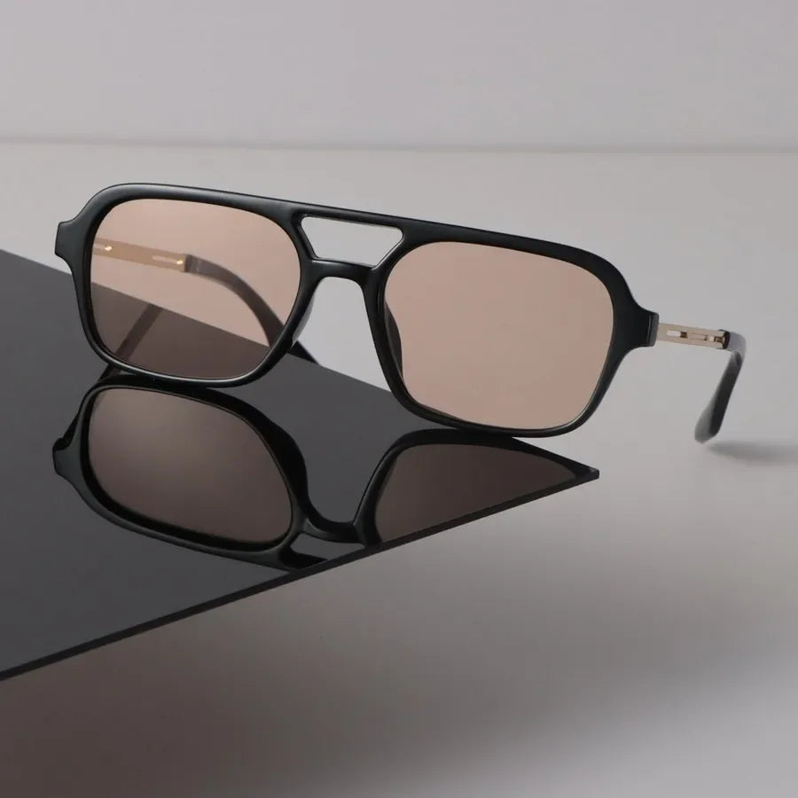 Retro Aviator Acetate Sunglasses with Gold-Tone Accents | Finley