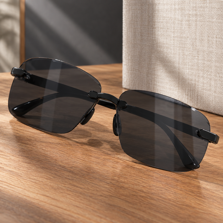 Rimless Rectangular Sunglasses with UV400 Tinted Lenses | Riley