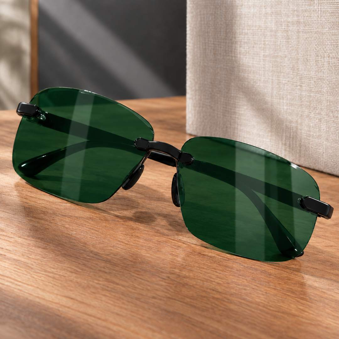 Rimless Rectangular Sunglasses with UV400 Tinted Lenses | Riley