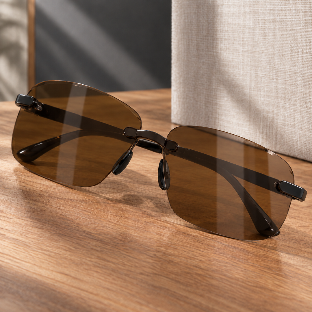 Rimless Rectangular Sunglasses with UV400 Tinted Lenses | Riley