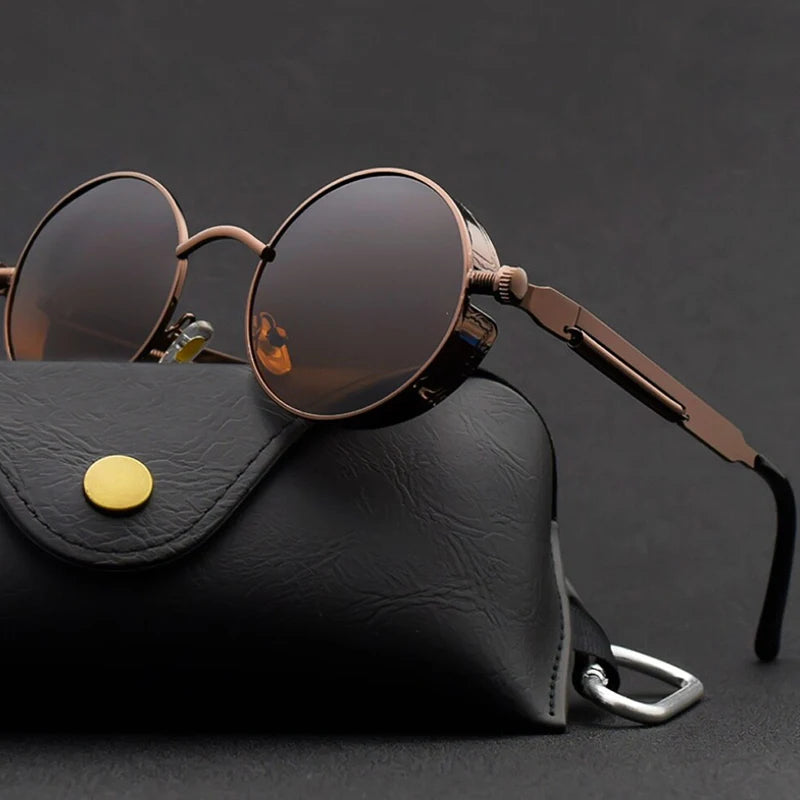 Round Steampunk Sunglasses with Spring-Hinge Metal Frame | Haven