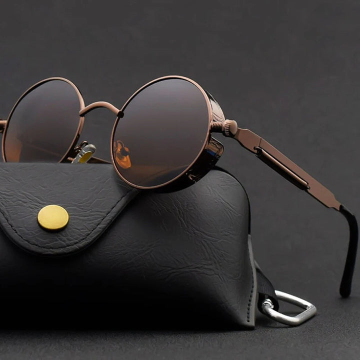 Round Steampunk Sunglasses with Spring-Hinge Metal Frame | Haven