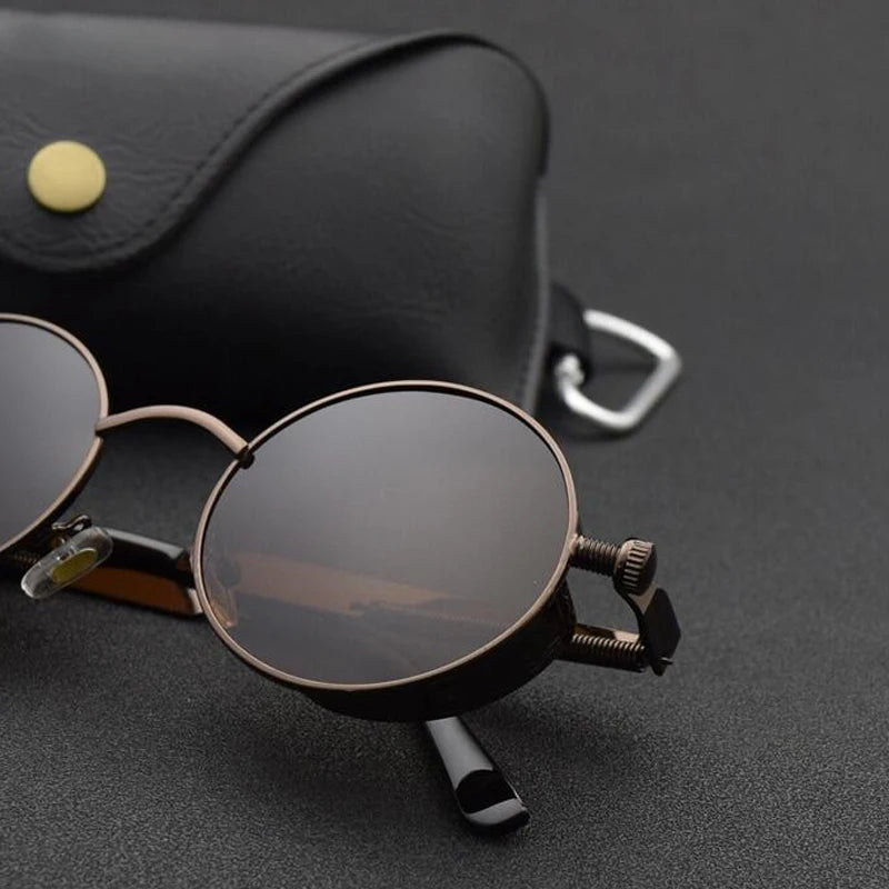 Round Steampunk Sunglasses with Spring-Hinge Metal Frame | Haven