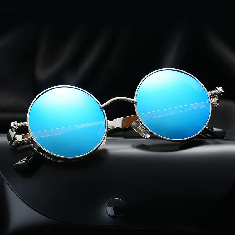 Round Steampunk Sunglasses with Spring-Hinge Metal Frame | Haven