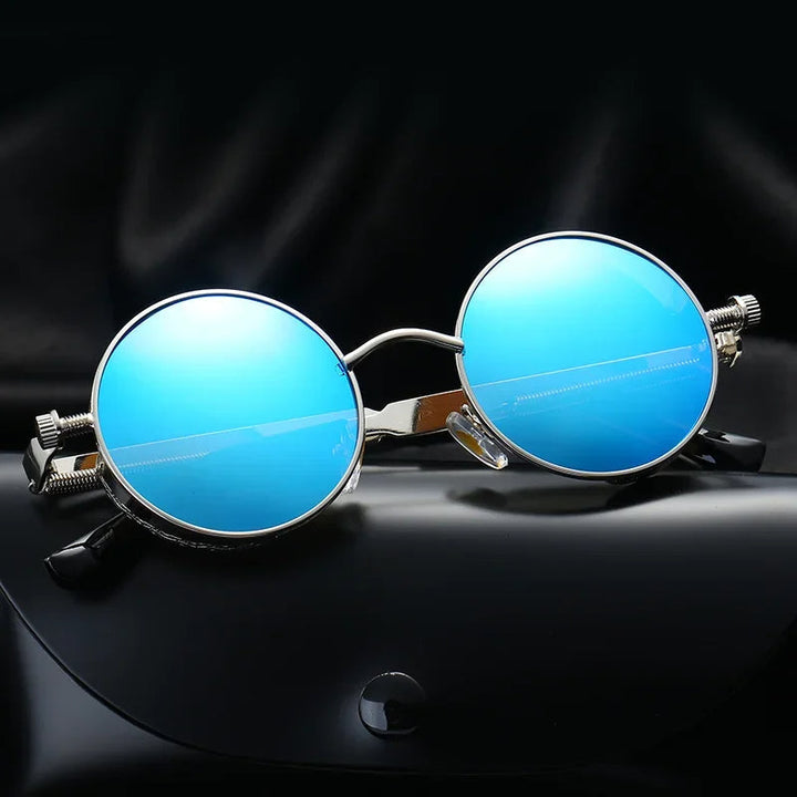 Round Steampunk Sunglasses with Spring-Hinge Metal Frame | Haven