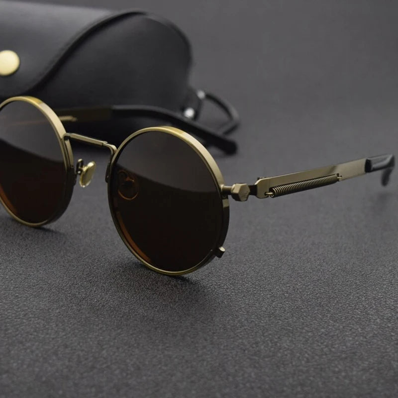 Round Steampunk Sunglasses with Spring-Hinge Metal Frame | Haven