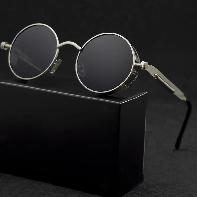 Round Steampunk Sunglasses with Spring-Hinge Metal Frame | Haven