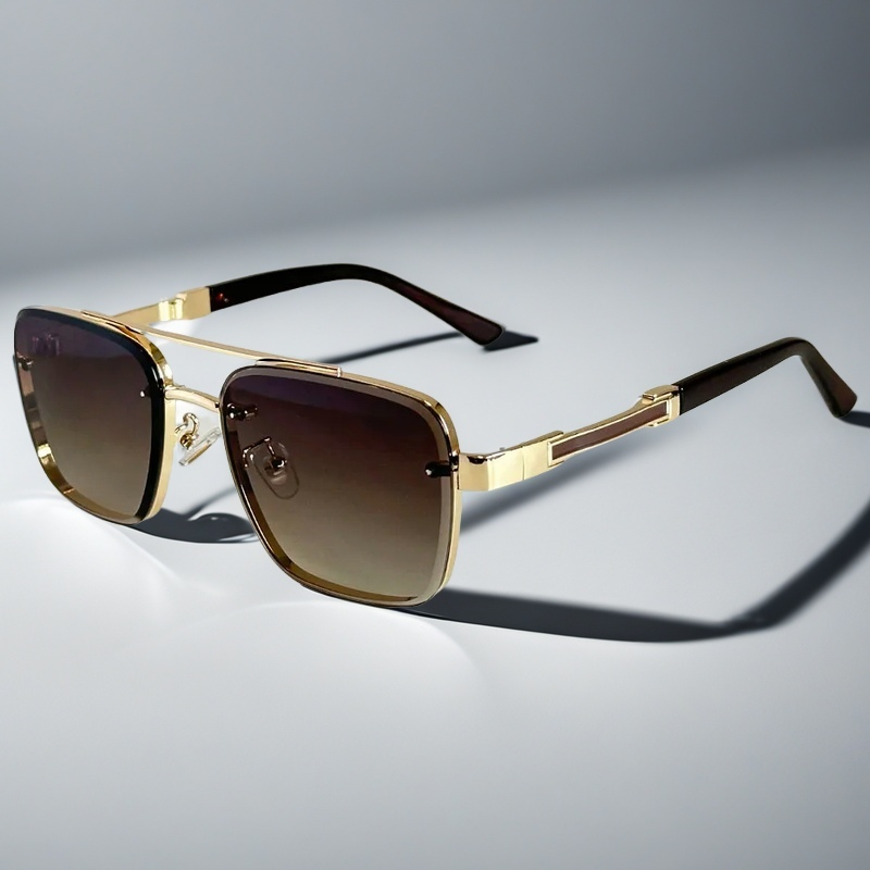 Square Aviator Sunglasses with Gold-Tone Gradient Lenses | Desmond