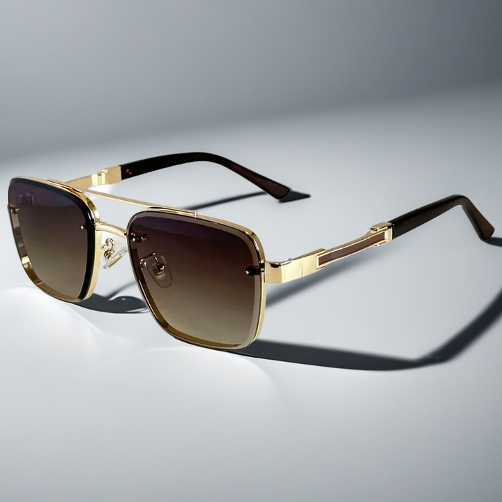 Square Aviator Sunglasses with Gold-Tone Gradient Lenses | Desmond