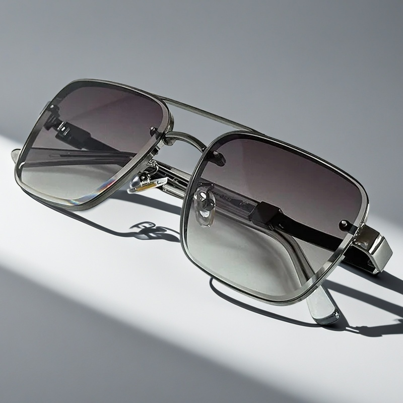Square Aviator Sunglasses with Gold-Tone Gradient Lenses | Desmond