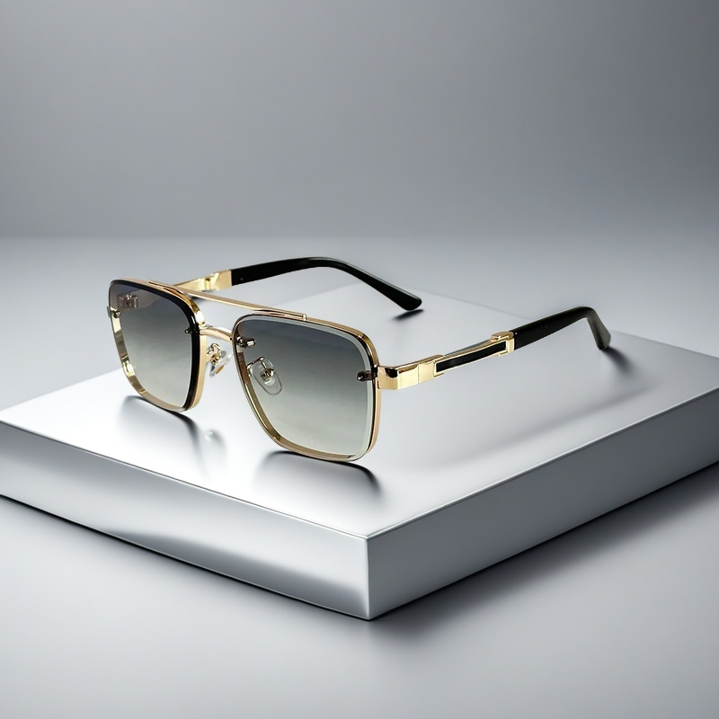 Square Aviator Sunglasses with Gold-Tone Gradient Lenses | Desmond