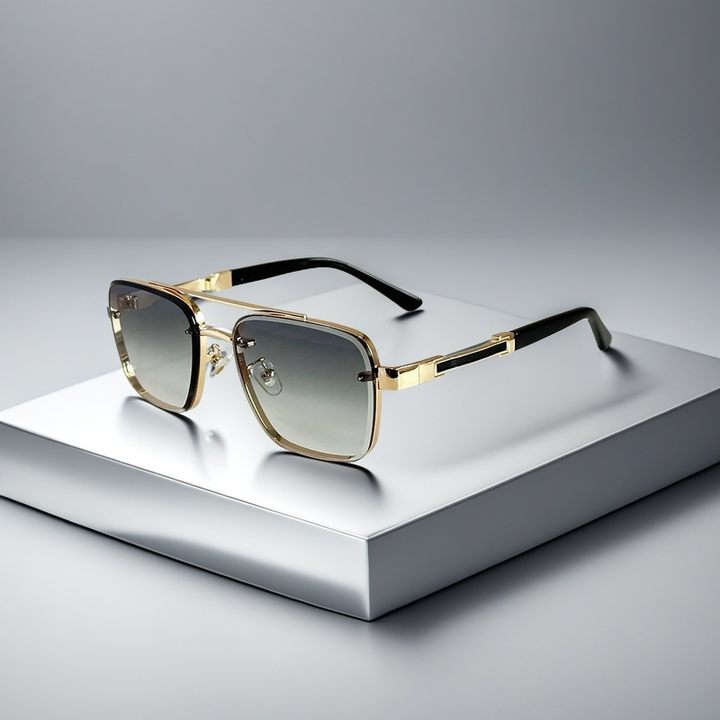 Square Aviator Sunglasses with Gold-Tone Gradient Lenses | Desmond